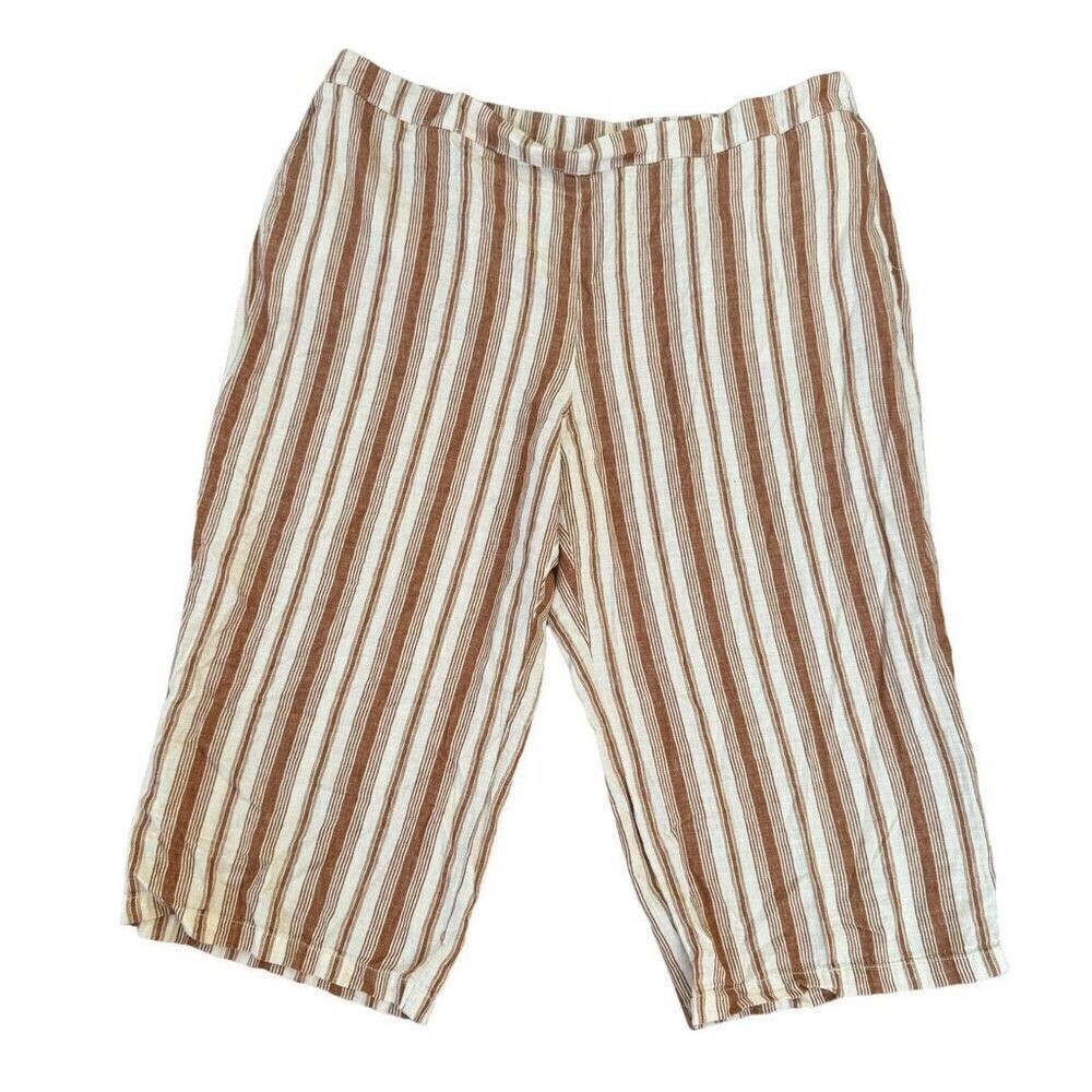 a.n.a Linen Blend Pull On Pants Striped Multi Wide Leg Buttons Pockets size 3X